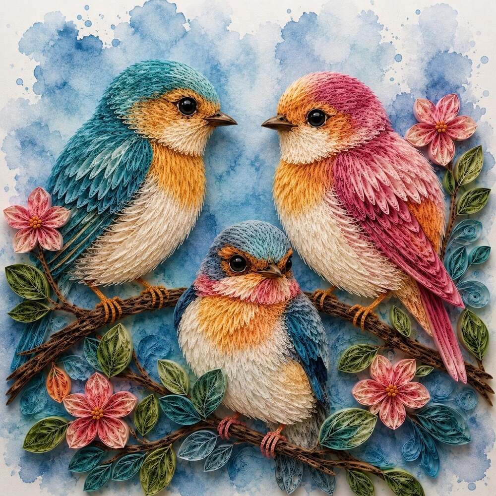 8 X 8 White Framed Quilling Bird E 60 D